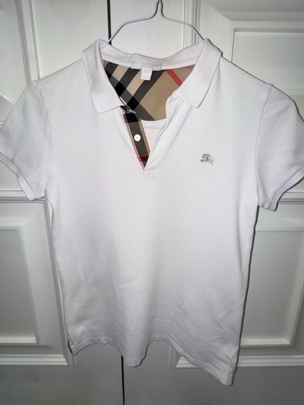 Burberry White Polo with Iconic Check Placket